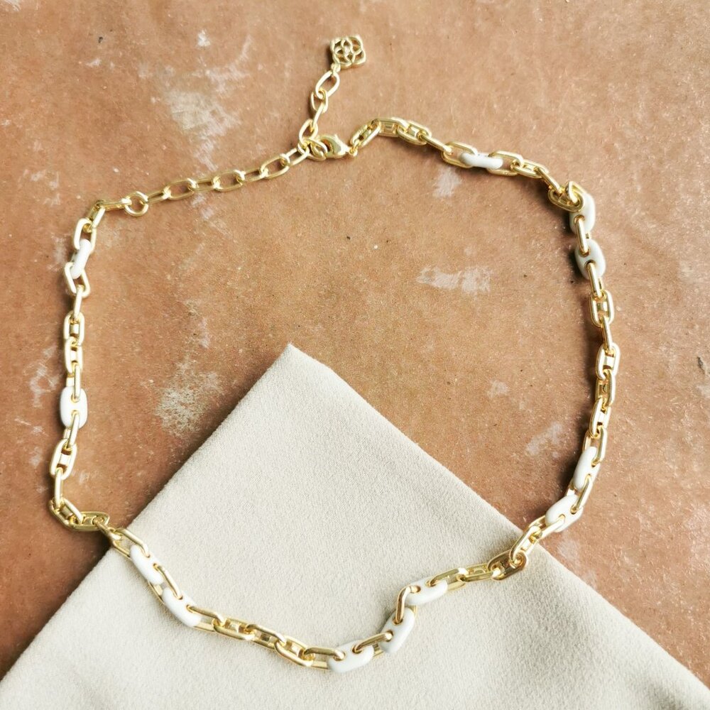 Kendra Scott Bailey White Mix Chain Necklace Gold - Picture 3 of 4